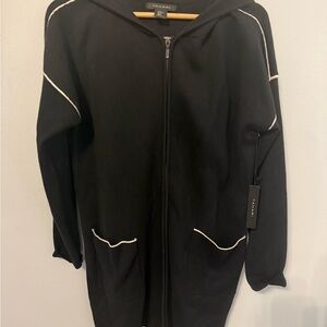 Tahari Women’s Black Zip Hoodie with White Piping, XL